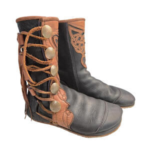 Vintage Handmade Black Leather Renaissance Medieval Moccasin Boots Womens 7.5